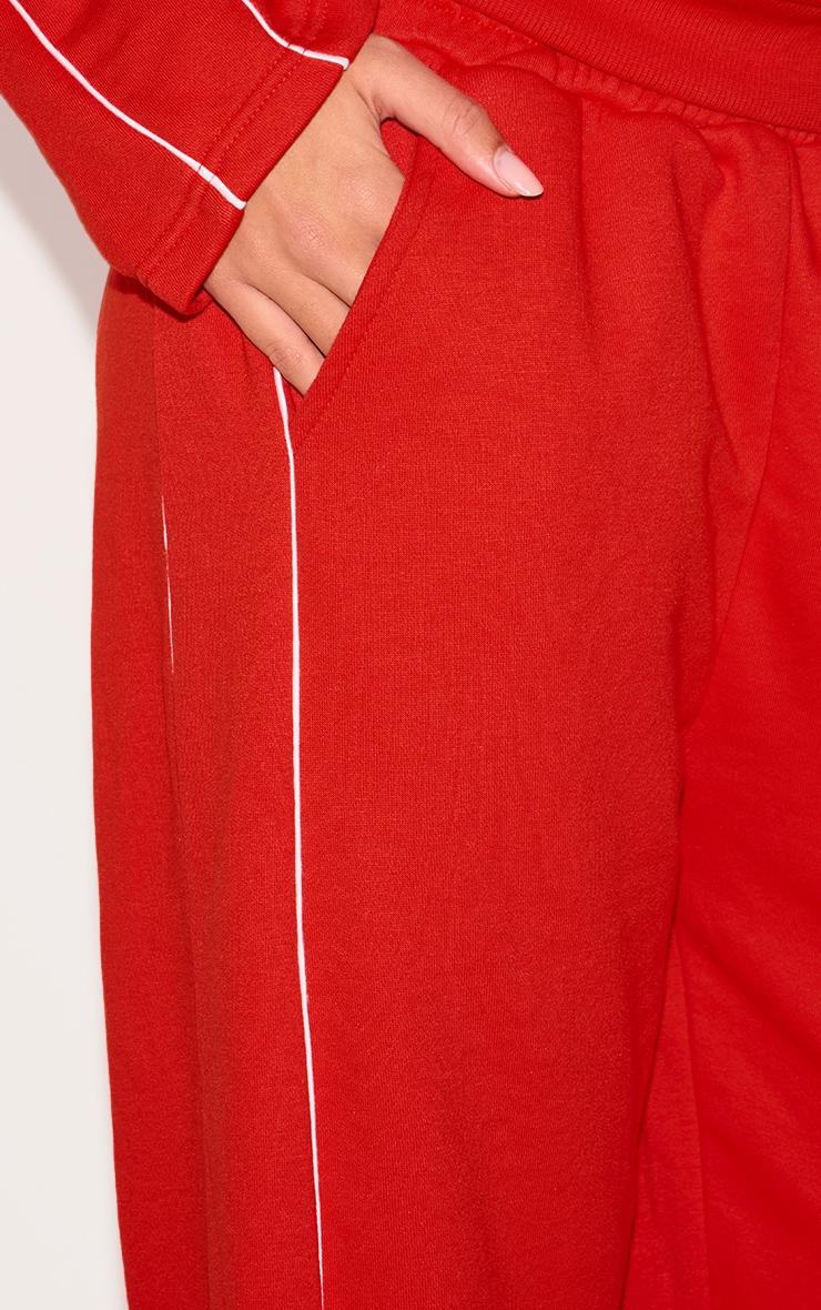 Red Contrast Piping Detail Wide Leg Sweatpants Product Image
