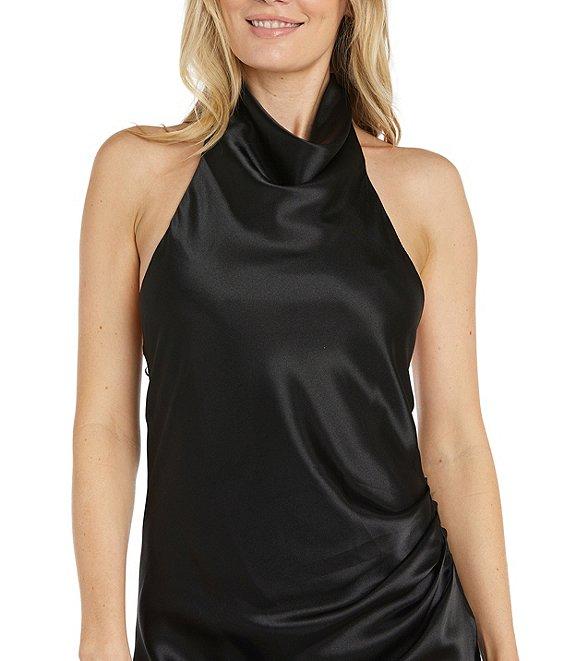 Morgan & Co. Halter Neck Sleeveless Satin Dress Product Image
