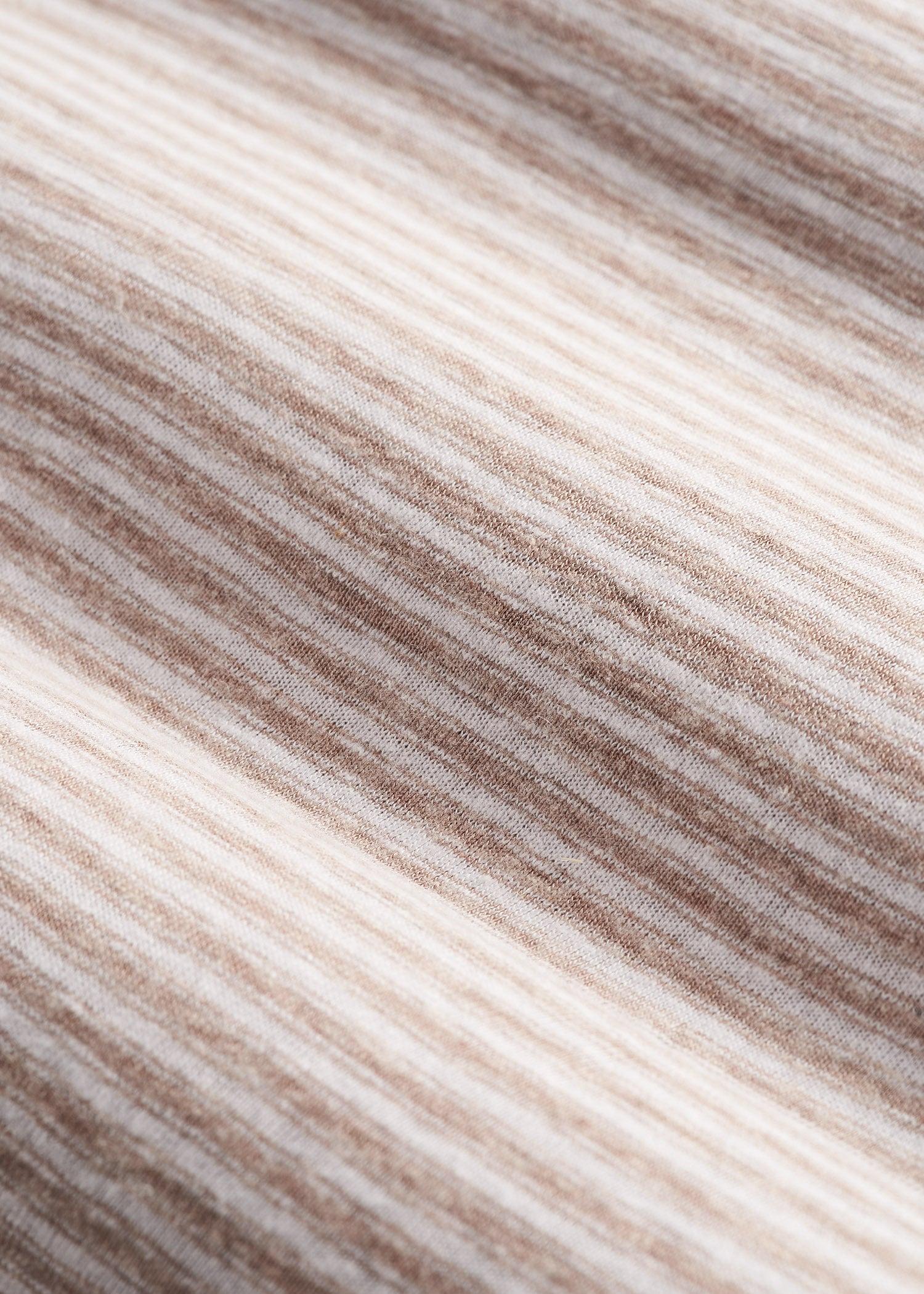 Linen Crewneck T-Shirt for Tall Men in Beige and White Stripe Male Product Image