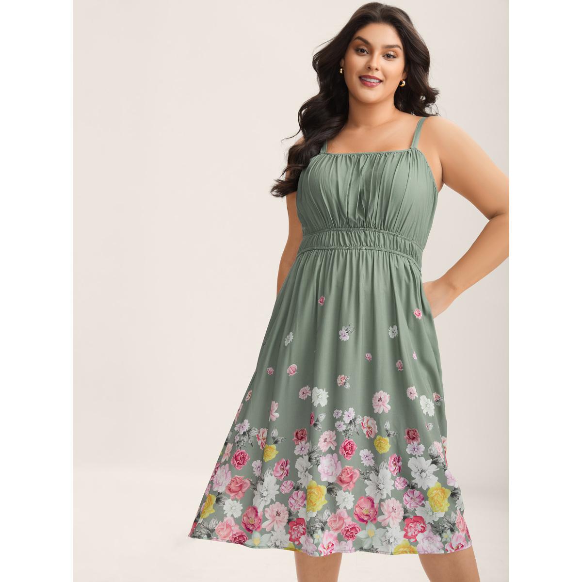 Plus Size Floral Print Hem Cami Pockets Midi Dress Greenbean Women Non Sleeveless Curvy BloomChic 10/M Product Image