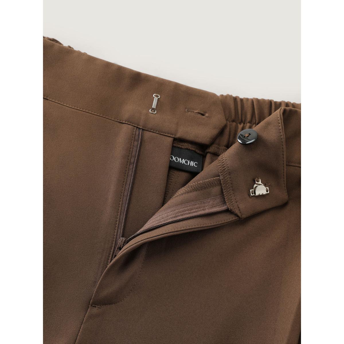 Plus Size Belted Side Pleated Adjustable Pants Women Yellowishbrown Office Straight Leg Mid Rise Office Pants BloomChic 14-16/1X Product Image