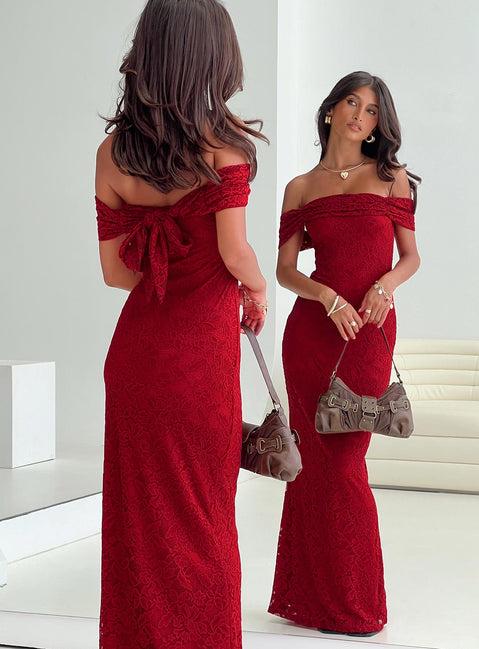 Allured Strapless Maxi Dress Burgundy Product Image