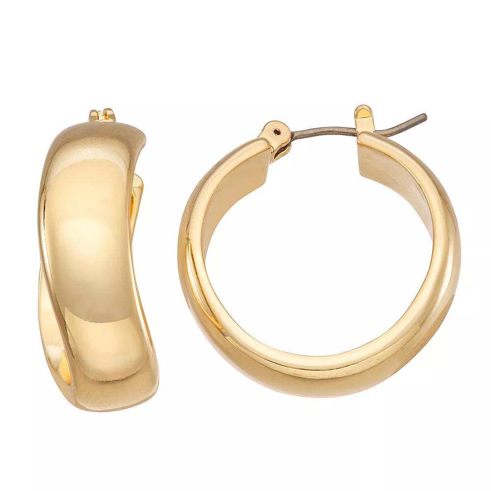 Nine West Gold Tone Wavy Hoop Earrings, Women's Product Image
