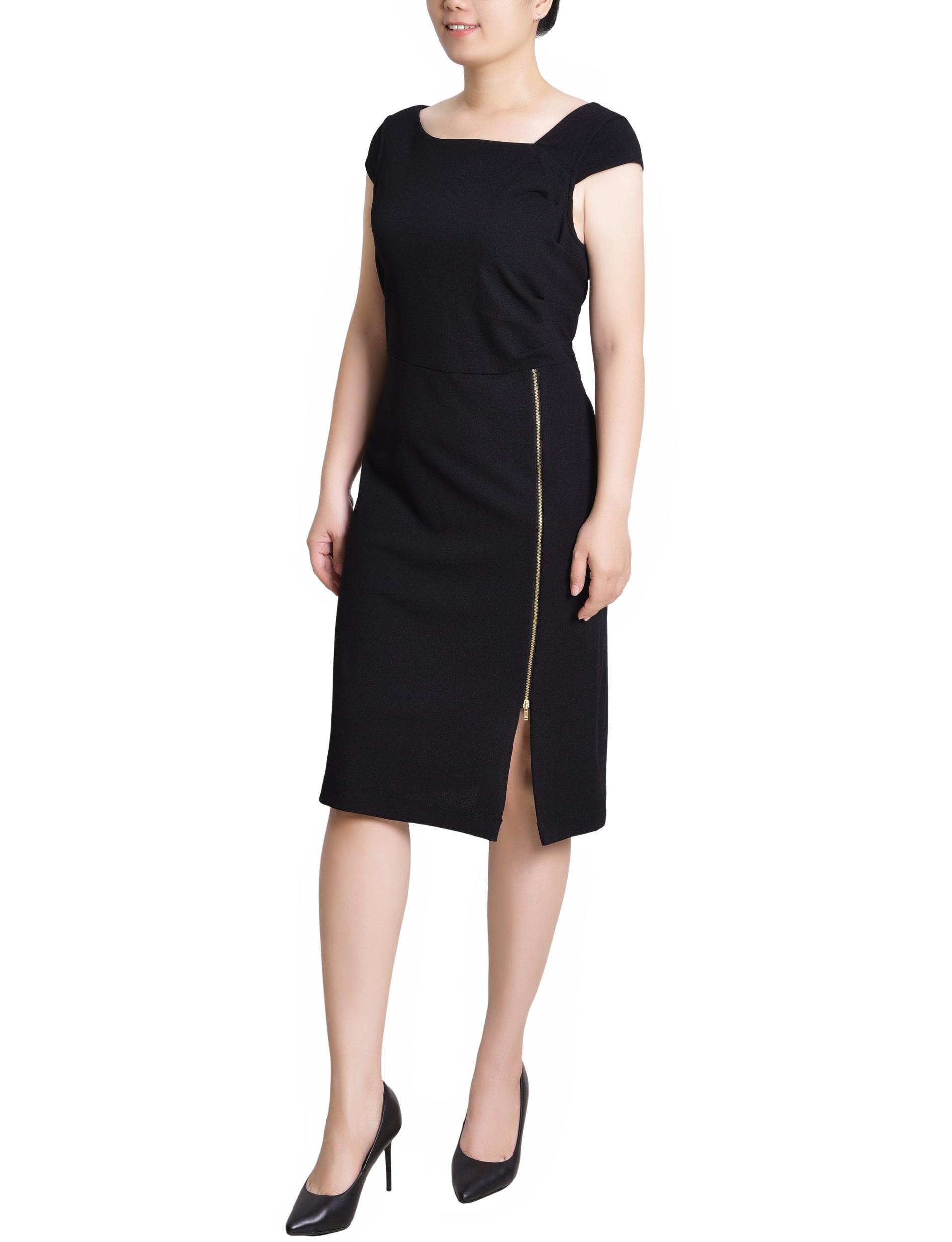 Black Cap Sleeve Exposed Zipper Dress - Petite Product Image