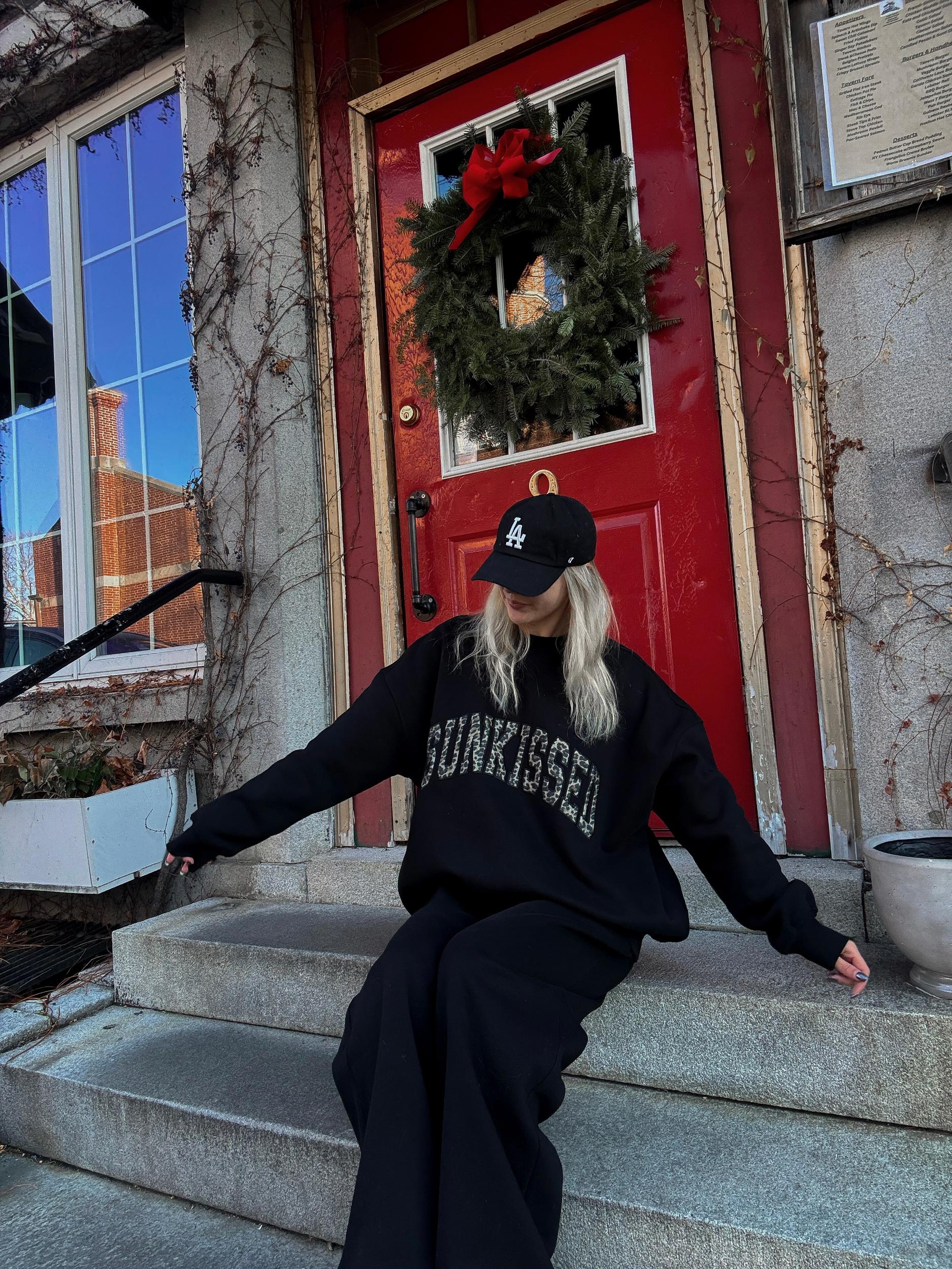 Black Basic Blank Flare Sweatpants Product Image