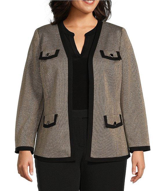 Kasper Plus Size Shimmer Herringbone Framed Patch Pocket Lady Jacket Product Image