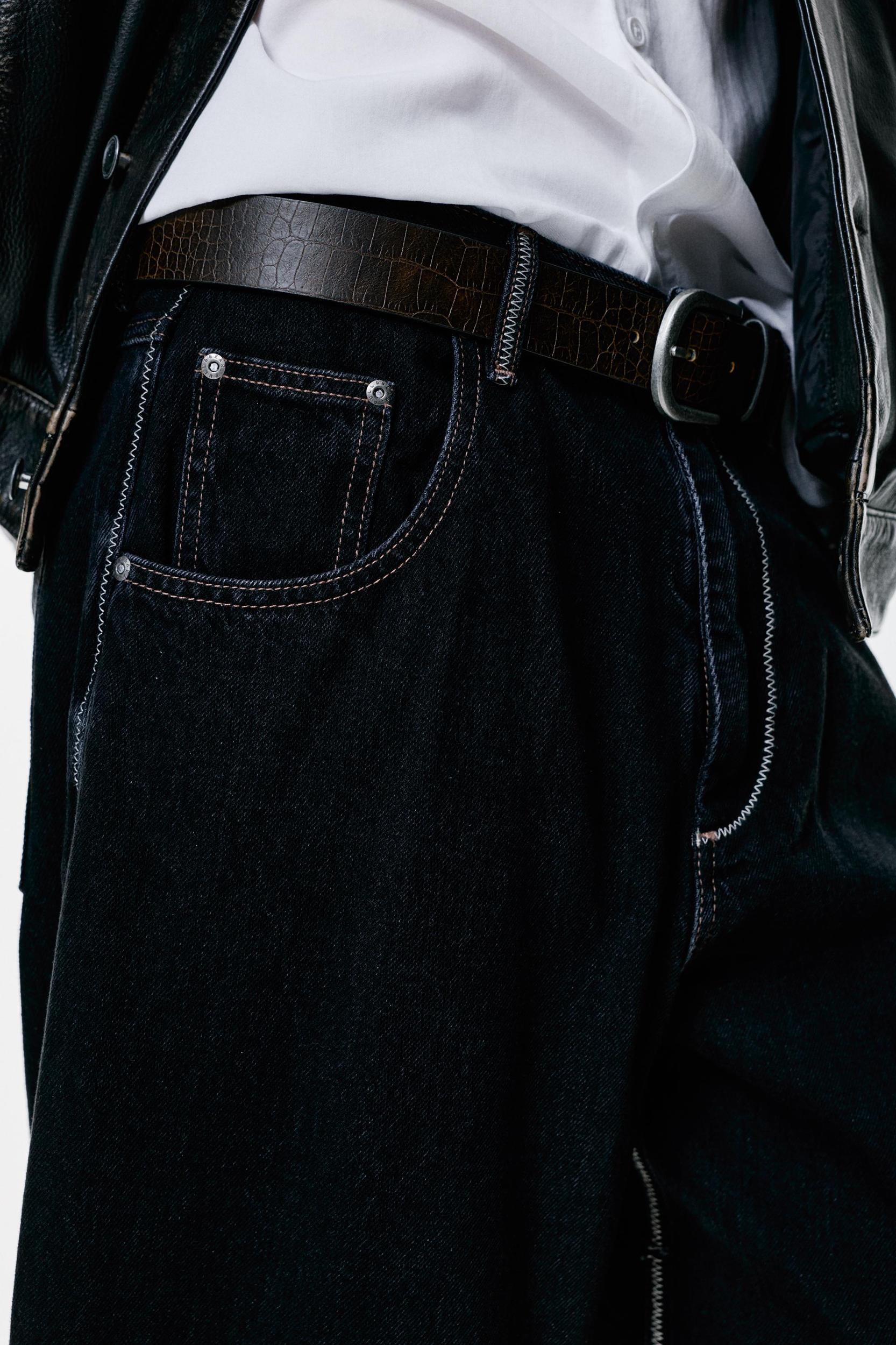 Black wide leg jeans with seams Product Image