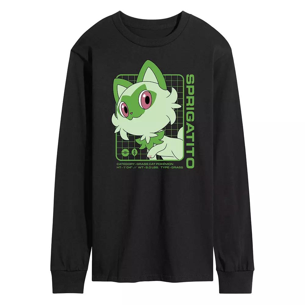 Men's Pokemon Sprigatito Stats Long Sleeve Graphic Tee,  Product Image