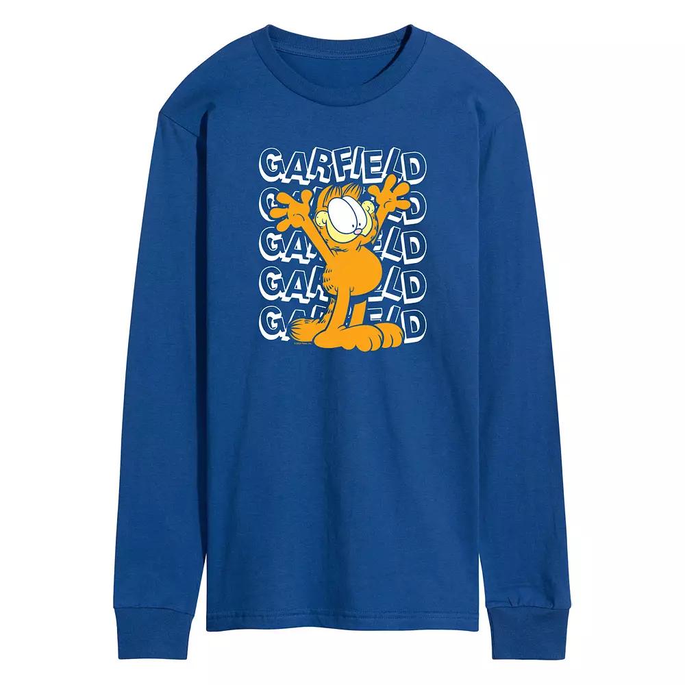 Men's Garfield Repeated Long Sleeve Graphic Tee,  Product Image