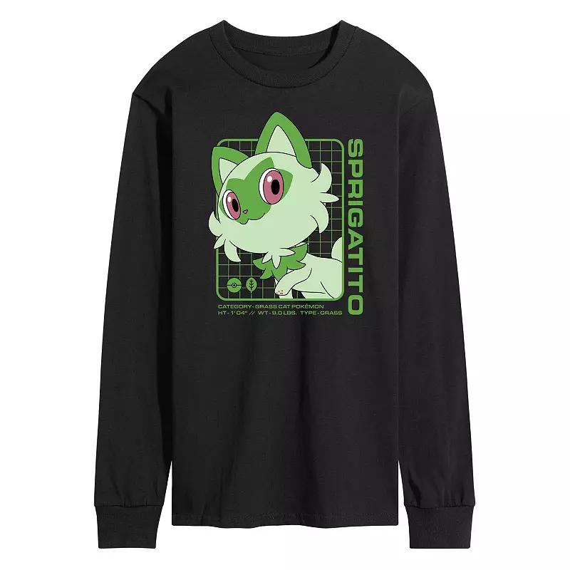 Men's Pokemon Sprigatito Stats Long Sleeve Graphic Tee,  Product Image