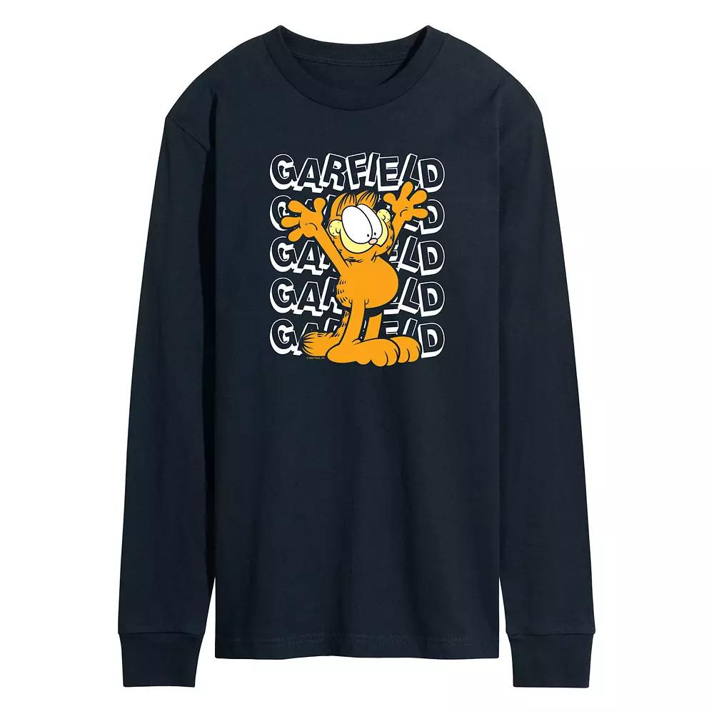 Men's Garfield Repeated Long Sleeve Graphic Tee,  Product Image