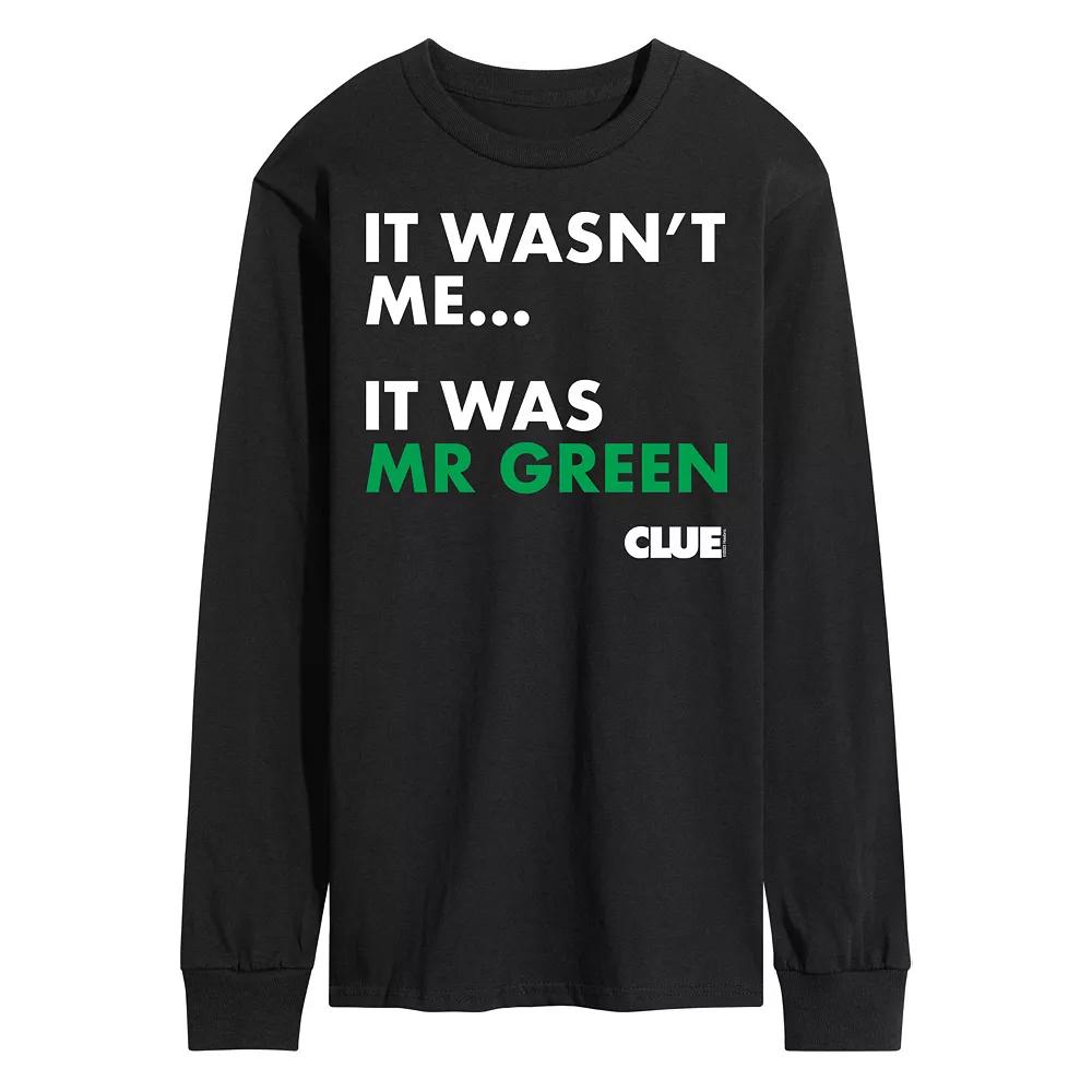 Men's Clue It Was Mr Green Long Sleeve Graphic Tee by Hasbro,  Product Image
