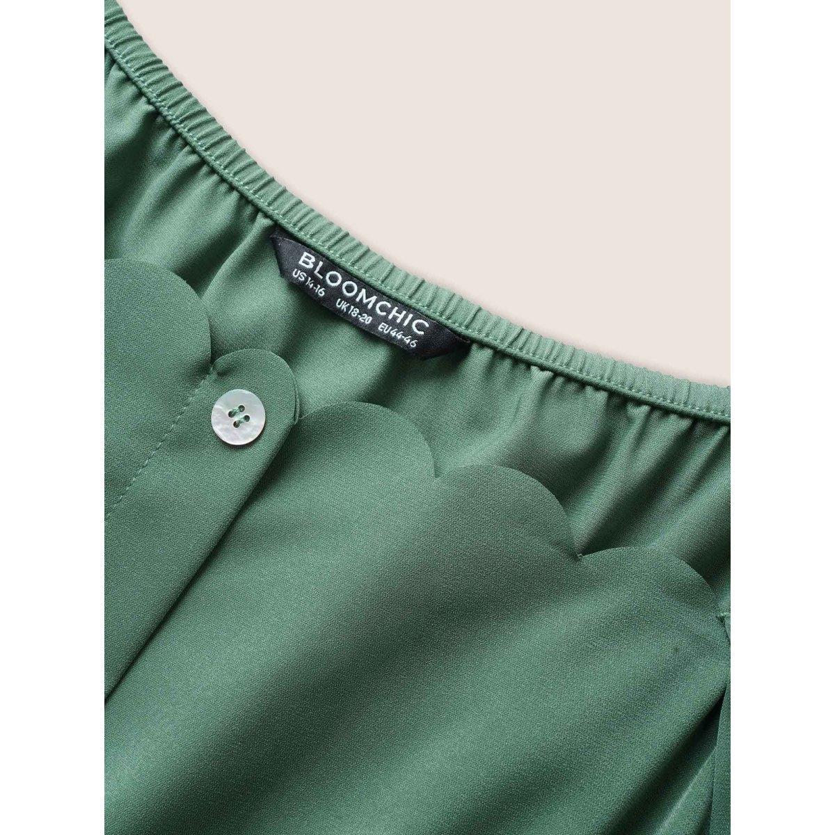 Plus Size Anti-Wrinkle Square Neck Scalloped Trim Ruffle Sleeve Dress Cyan Women At the Office Belted Square Neck Short sleeve Curvy Midi Dress BloomChic 14-16/1X Product Image