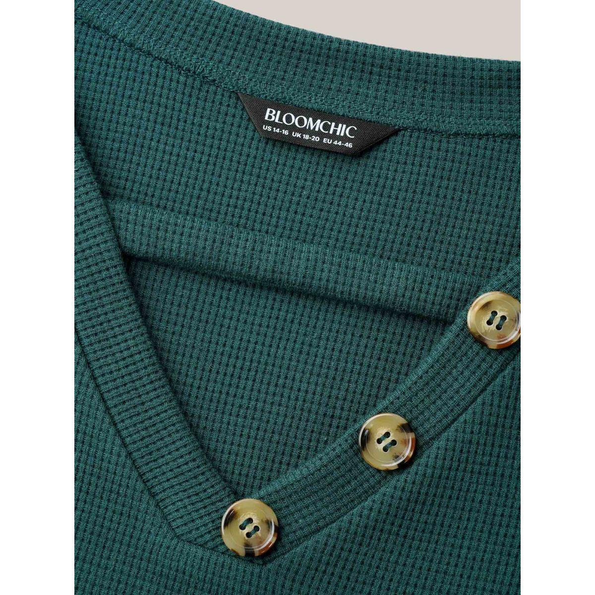 Plus Size Neck Cut-Out Button Detail Sweatshirt Women DarkSlateGray Casual Cut-Out V-neck Everyday Sweatshirts BloomChic 10/M Product Image