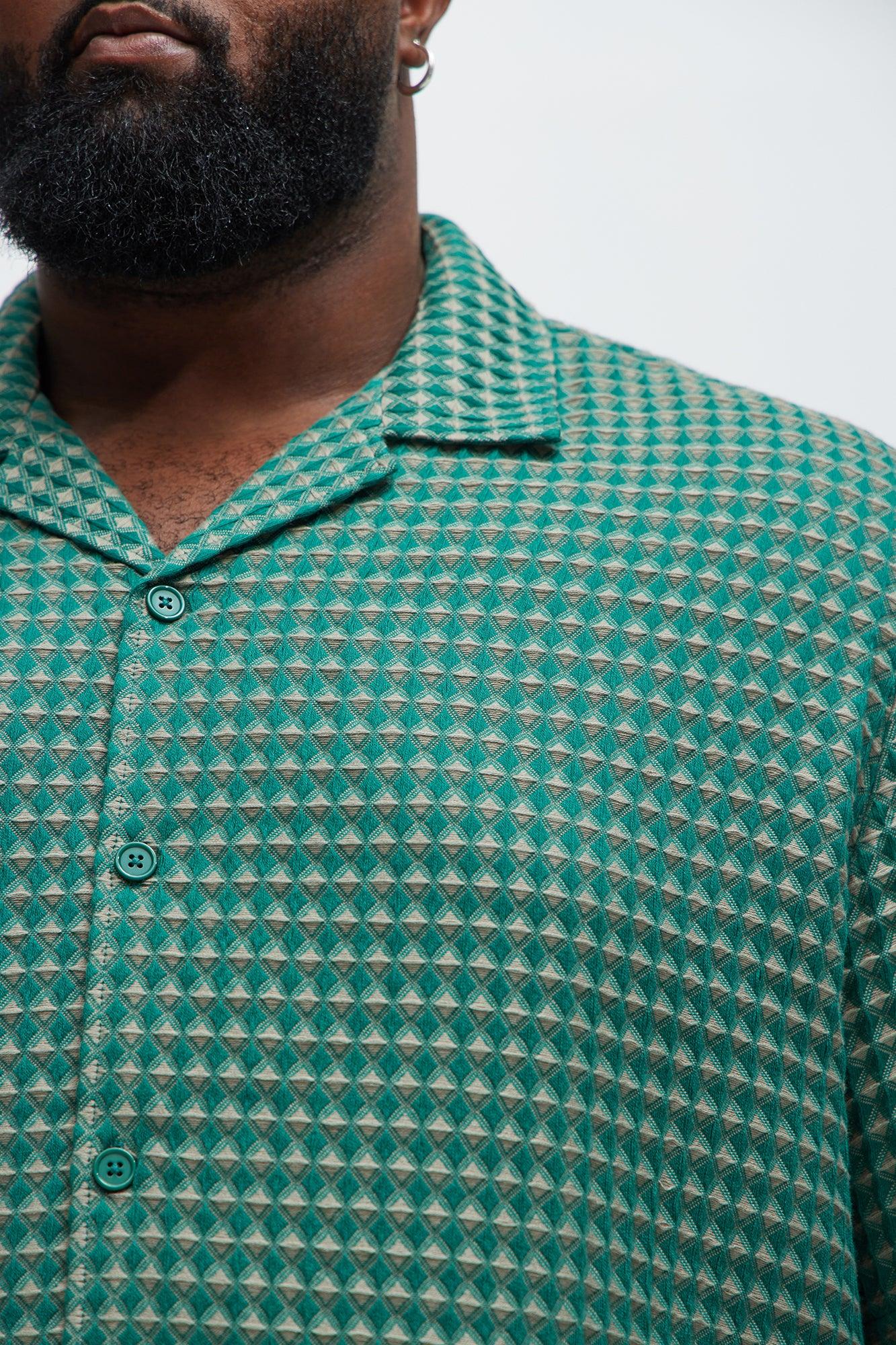 Dimensional Textured Button Up Shirt - Green/combo Product Image