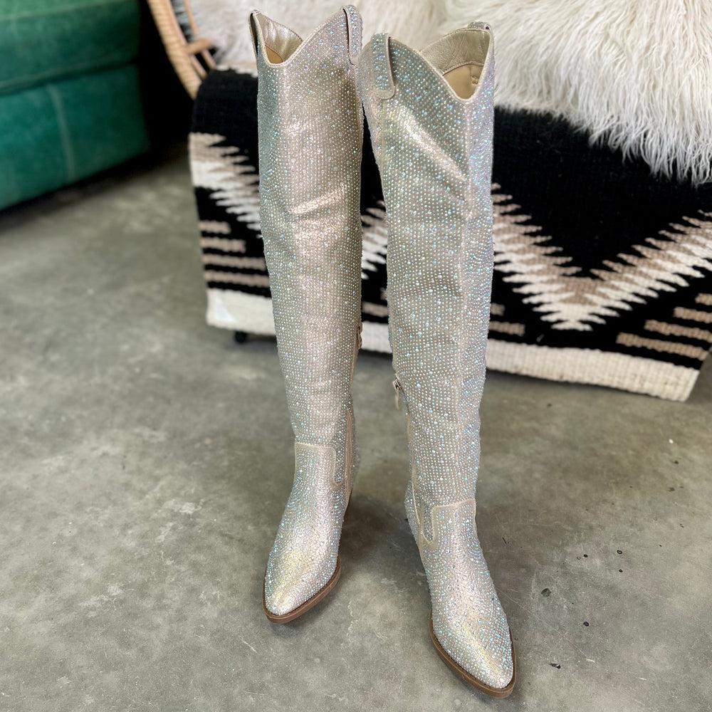 Champagne Bring Ya To Your Knees Rhinestone Boots* Product Image