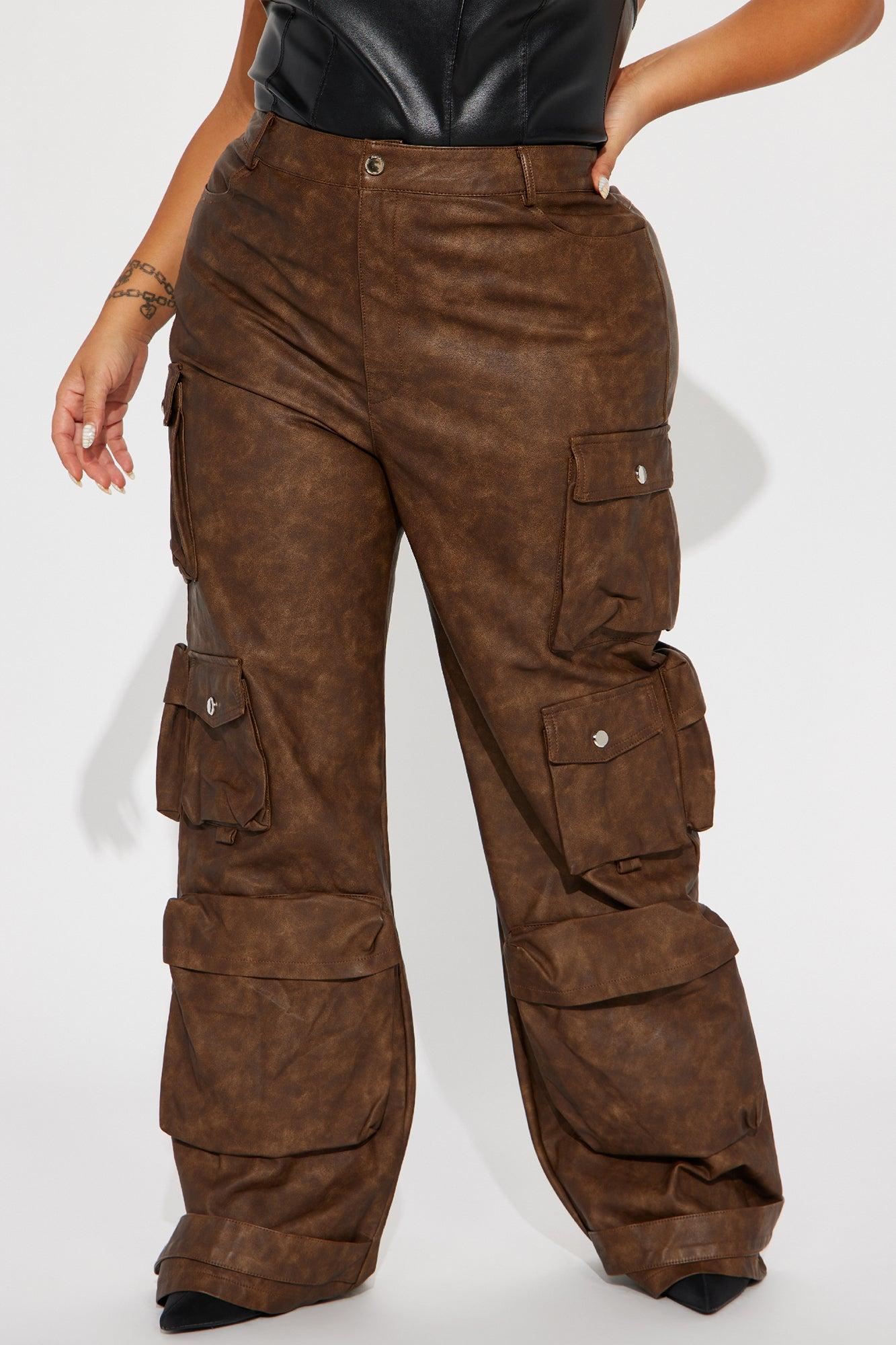 Weekend Warrior Washed Faux Leather Cargo Pant - Brown Product Image