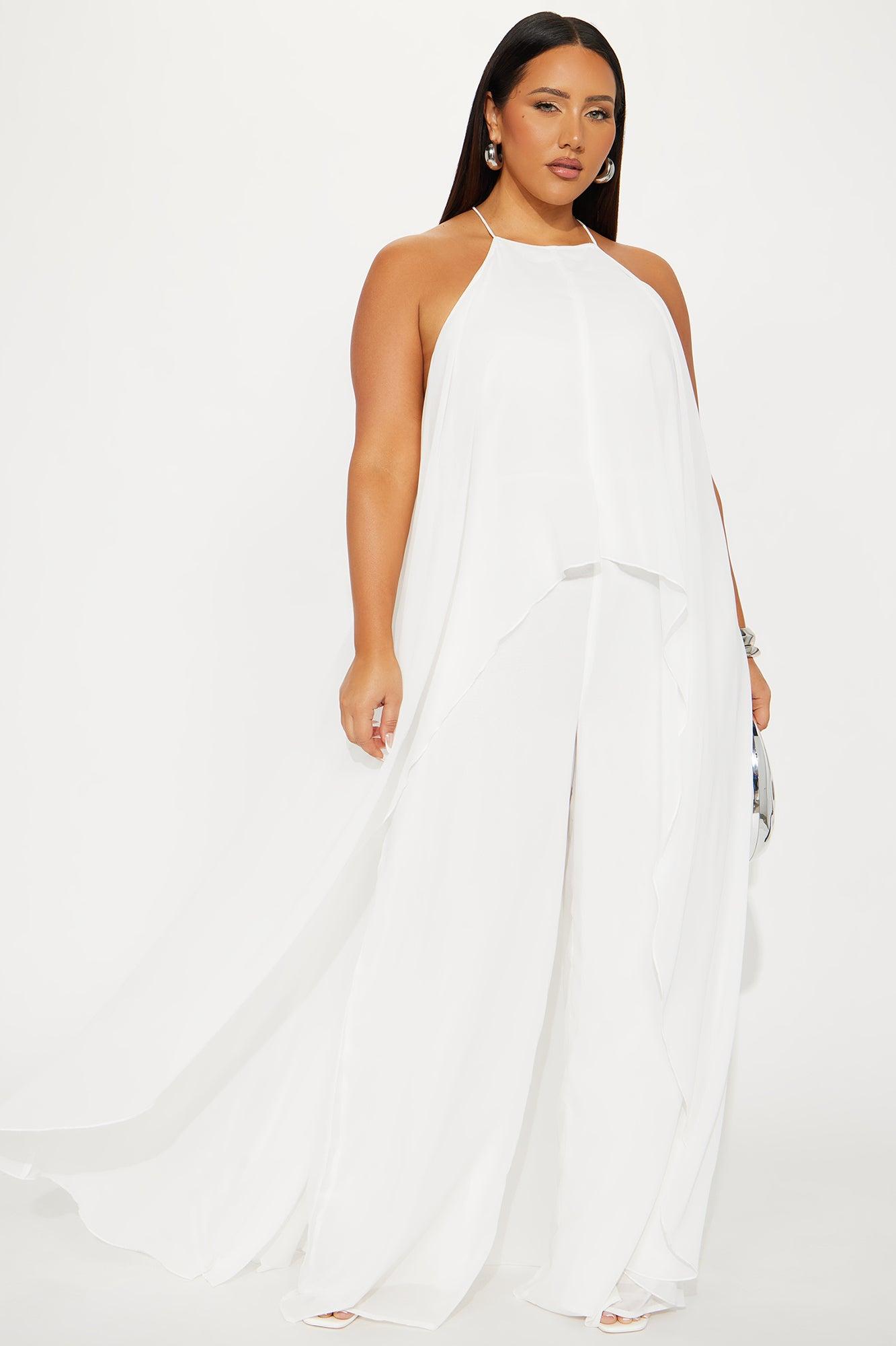 Bella Flowy Chiffon Jumpsuit - White Product Image