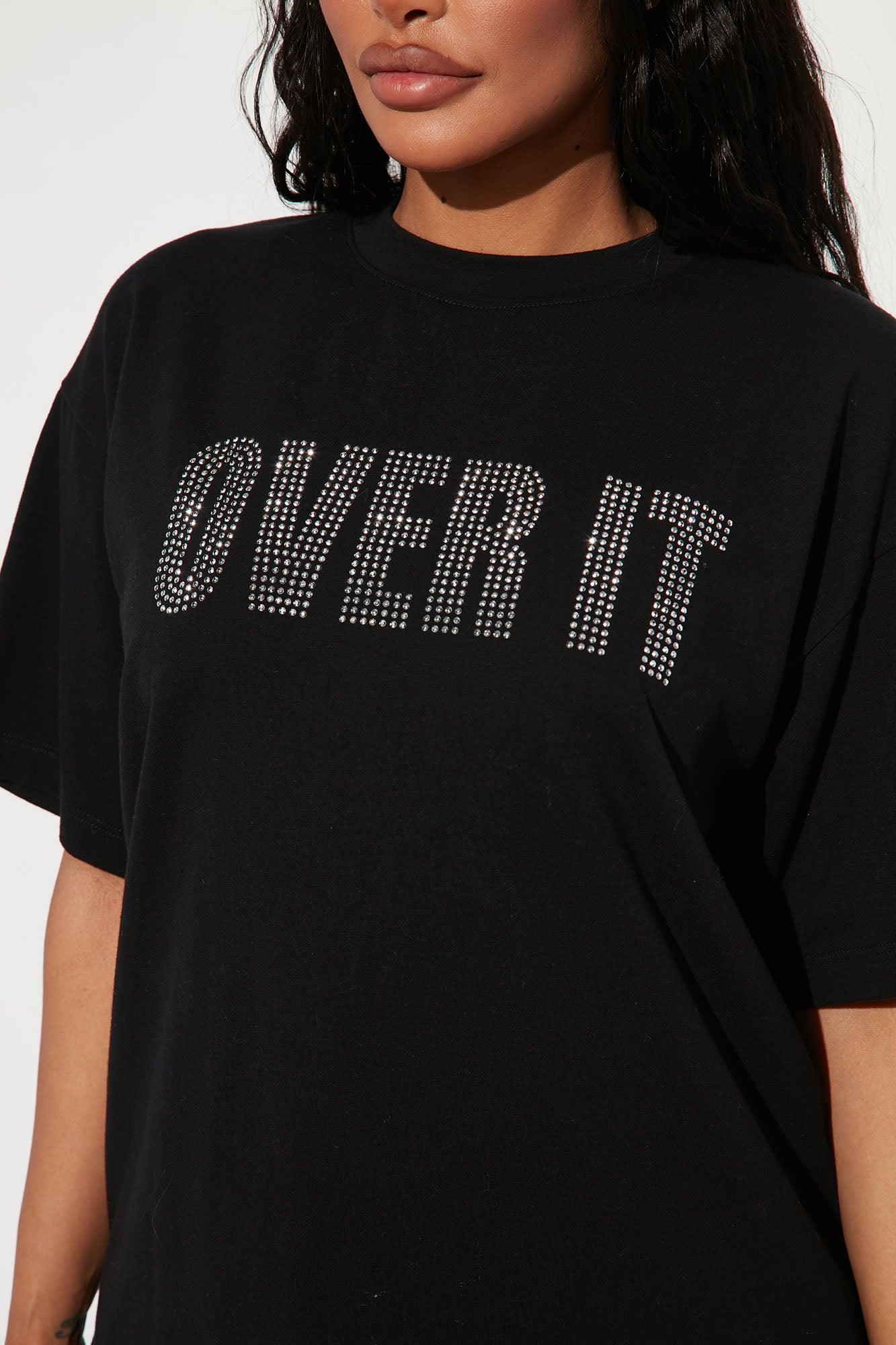 Over It Rhinestone Top - Black Product Image