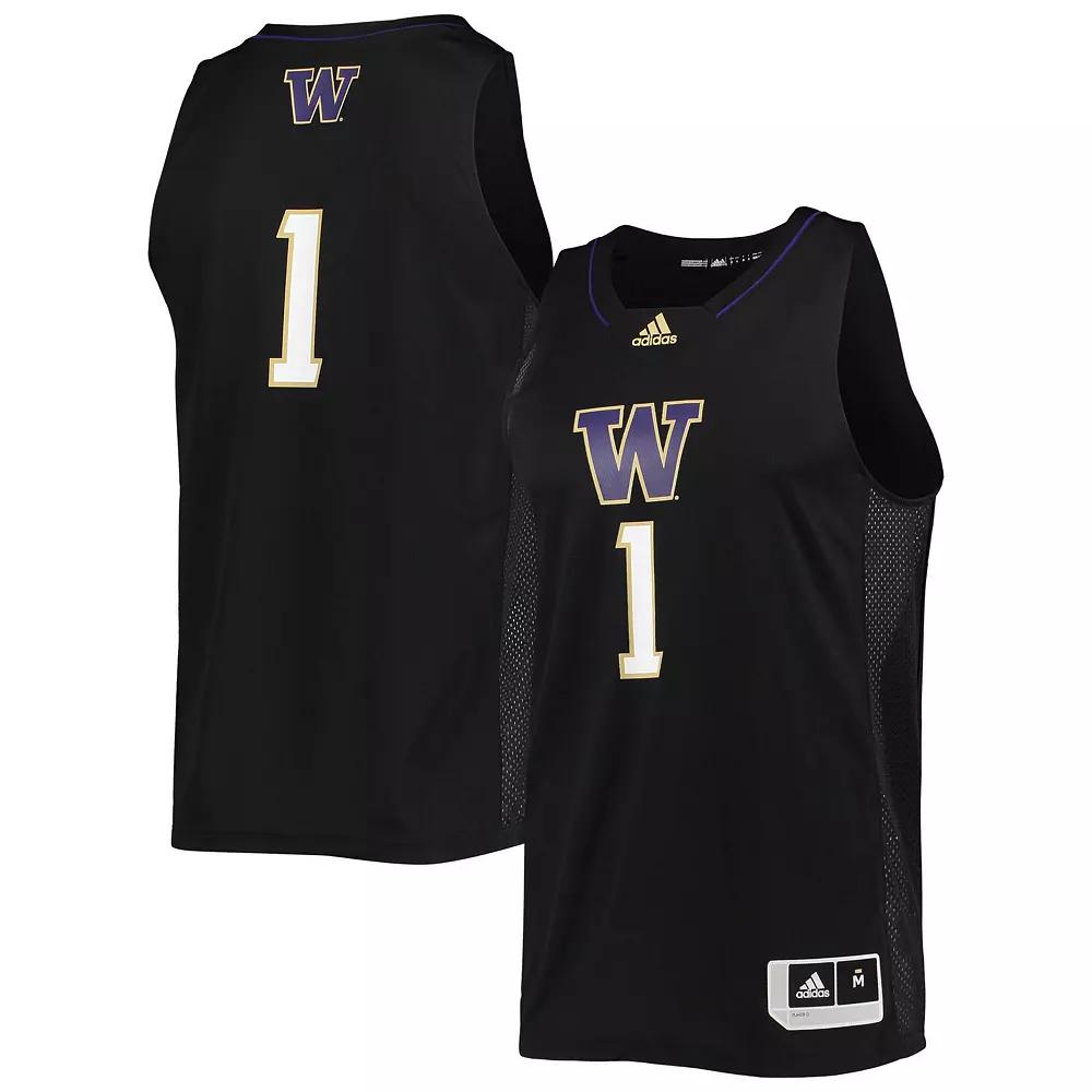 Men's adidas #1 Black Washington Huskies Swingman Basketball Jersey,  Product Image
