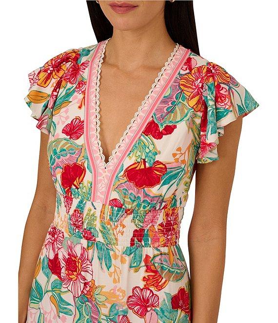 Adrianna by Adrianna Papell Floral V-Neckline Flutter Cap Sleeve Midi Dress Product Image