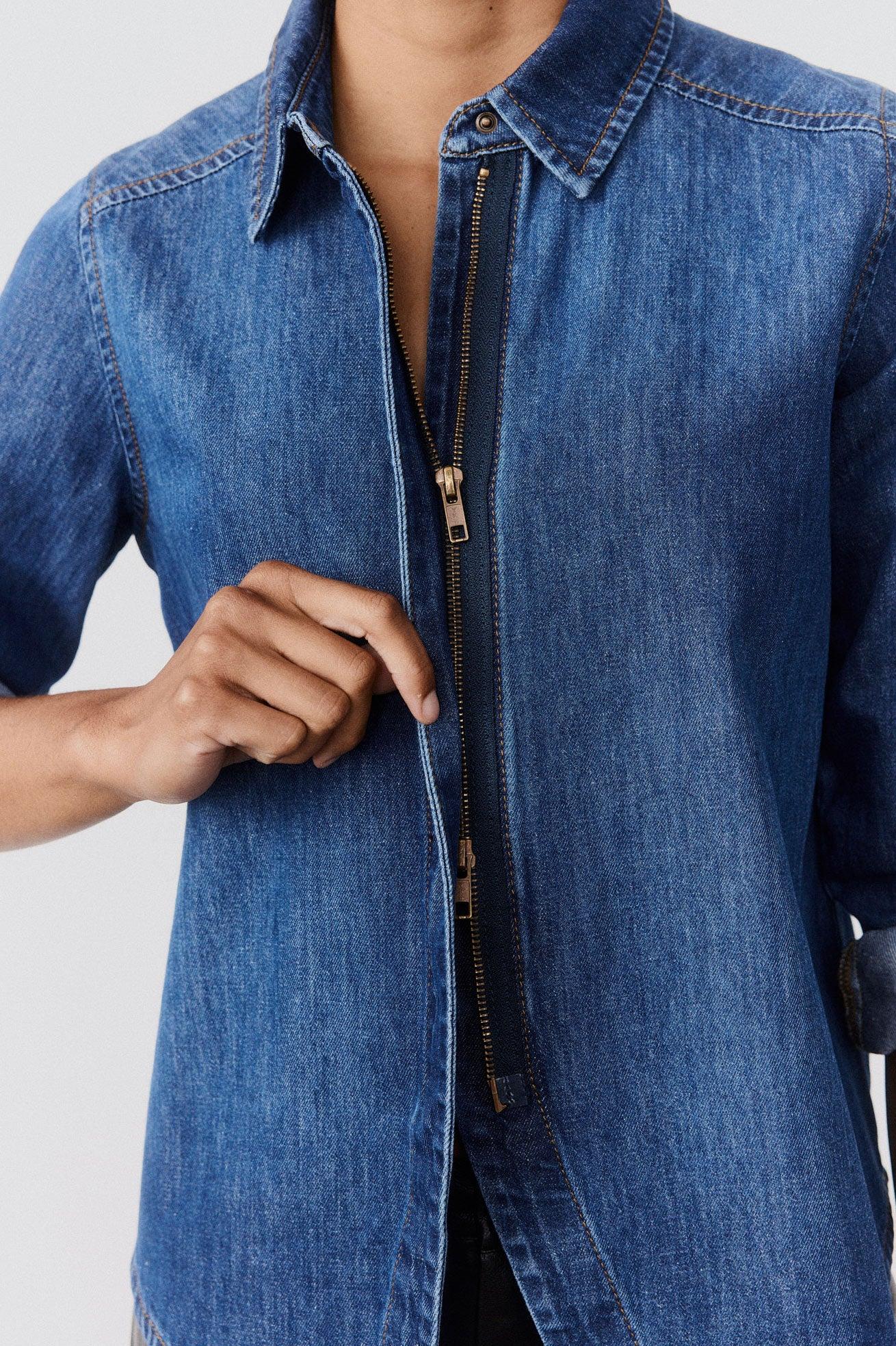 Denim Handkerchief With a Zipper Blouse Product Image