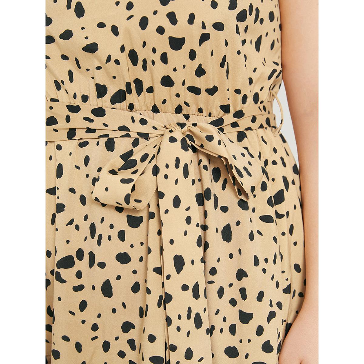 Plus Size Leopard Print Halter Pocket Belted Ruffle Hem Dress Bronze Women Elegant Gathered Halter neck Sleeveless Curvy Midi Dress BloomChic 22-24/3X Product Image