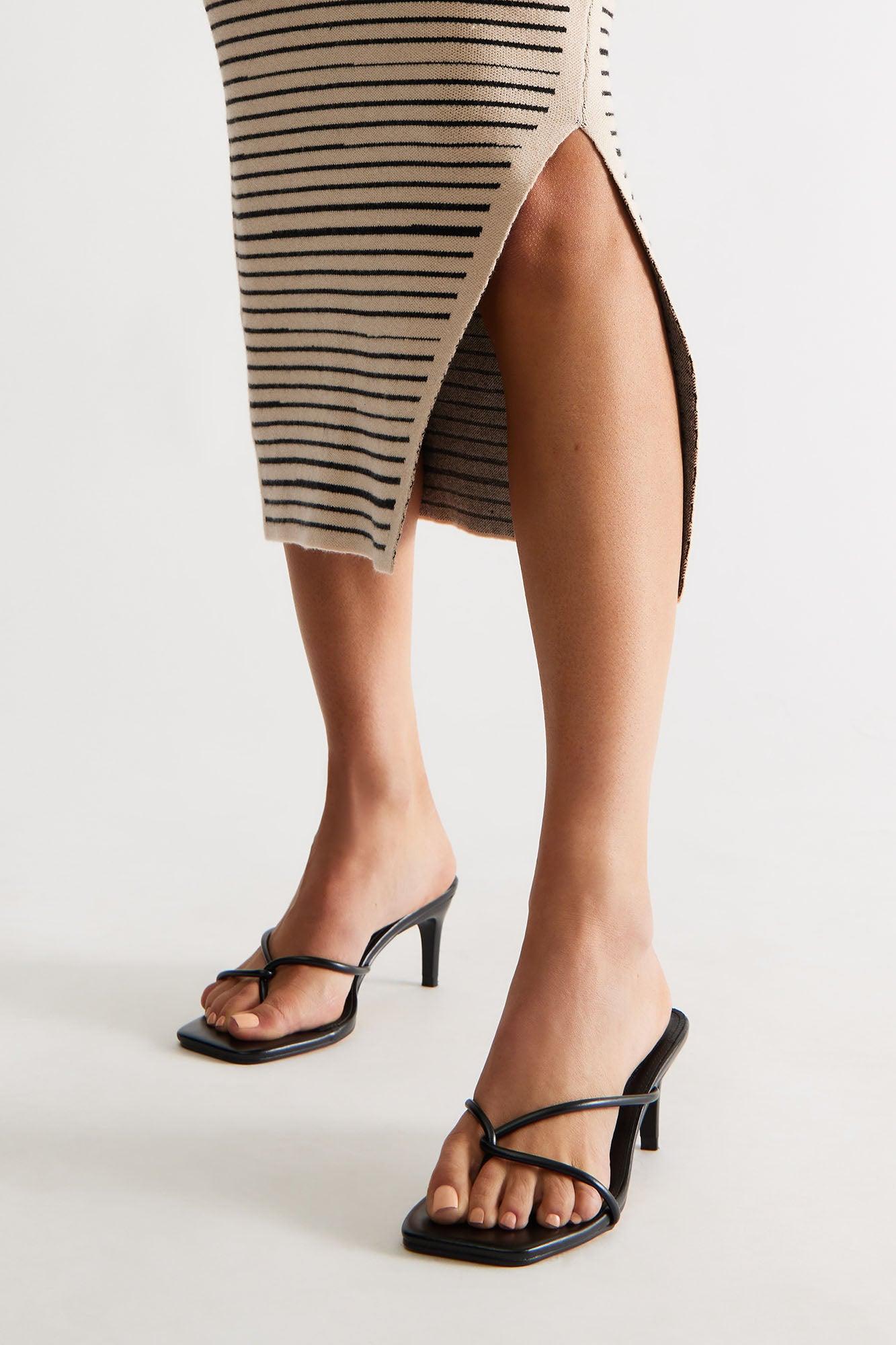 Berry Faux Leather Thong Mules - Black Product Image