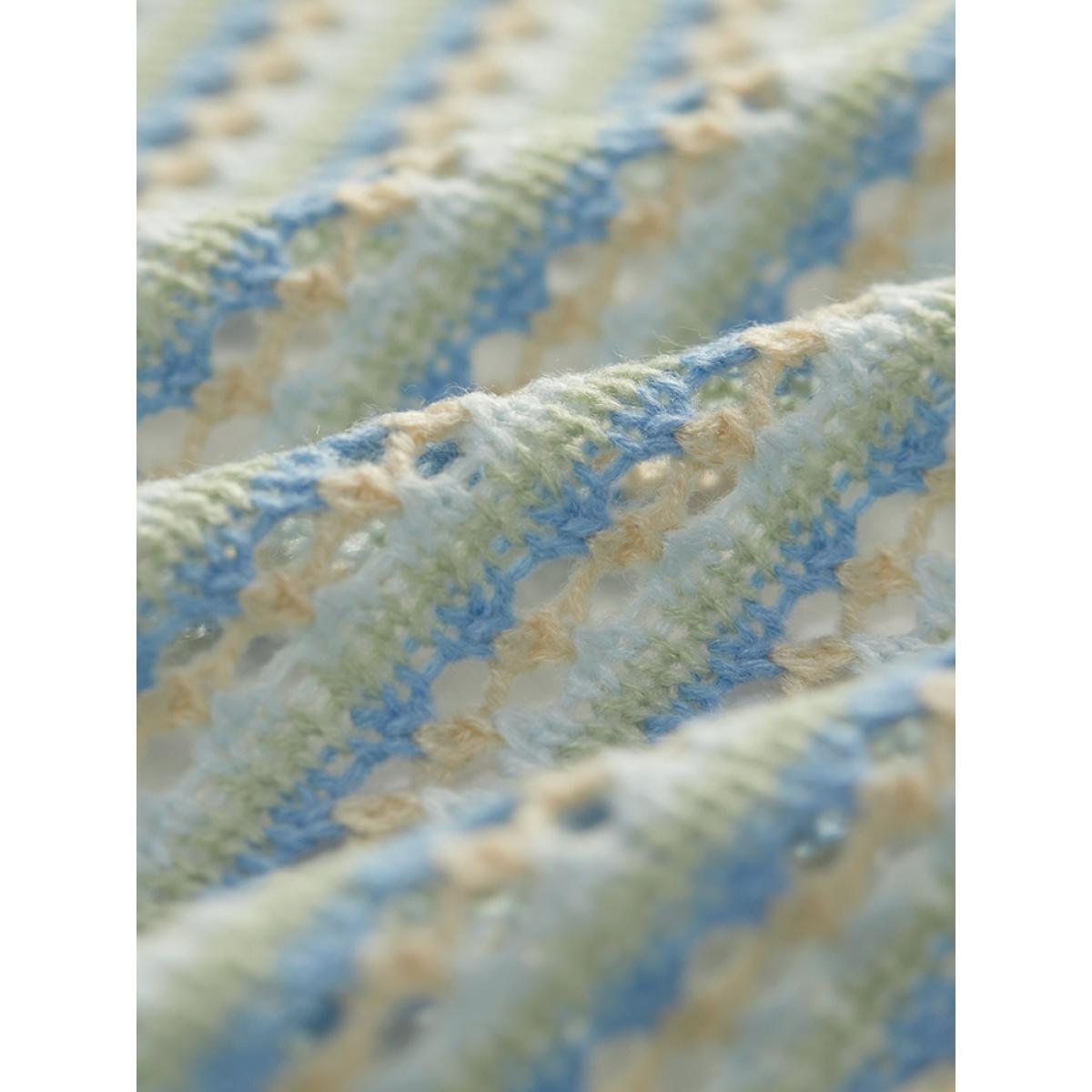 Plus Size Contrast Geo Eyelet Drop Shoulder Cardigan Multicolor Women Casual Loose Long Sleeve Dailywear Cardigans BloomChic 28/5X Product Image