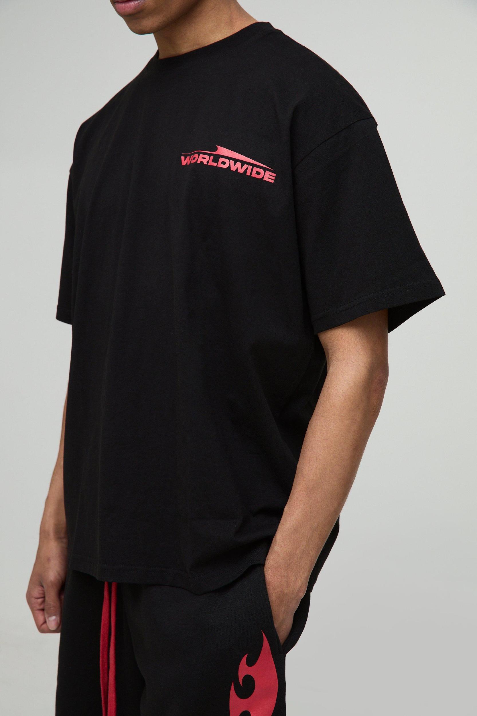 Oversized Worldwide Graphic T-Shirt & Short Set | boohooMAN USA Product Image