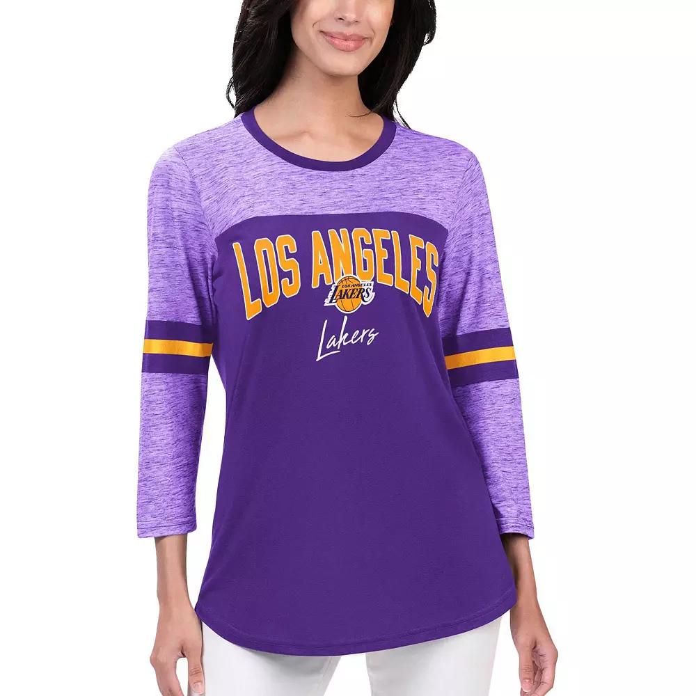 Women's G-III 4Her by Carl Banks Purple Los Angeles Lakers Play the Game Three-Quarter Sleeve T-Shirt,  Product Image
