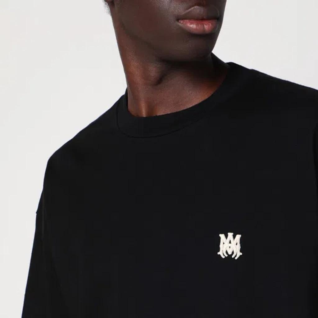 AMIRI Black Crewneck T-shirt With Logo Embroidery On The Front In Cotton Man Product Image