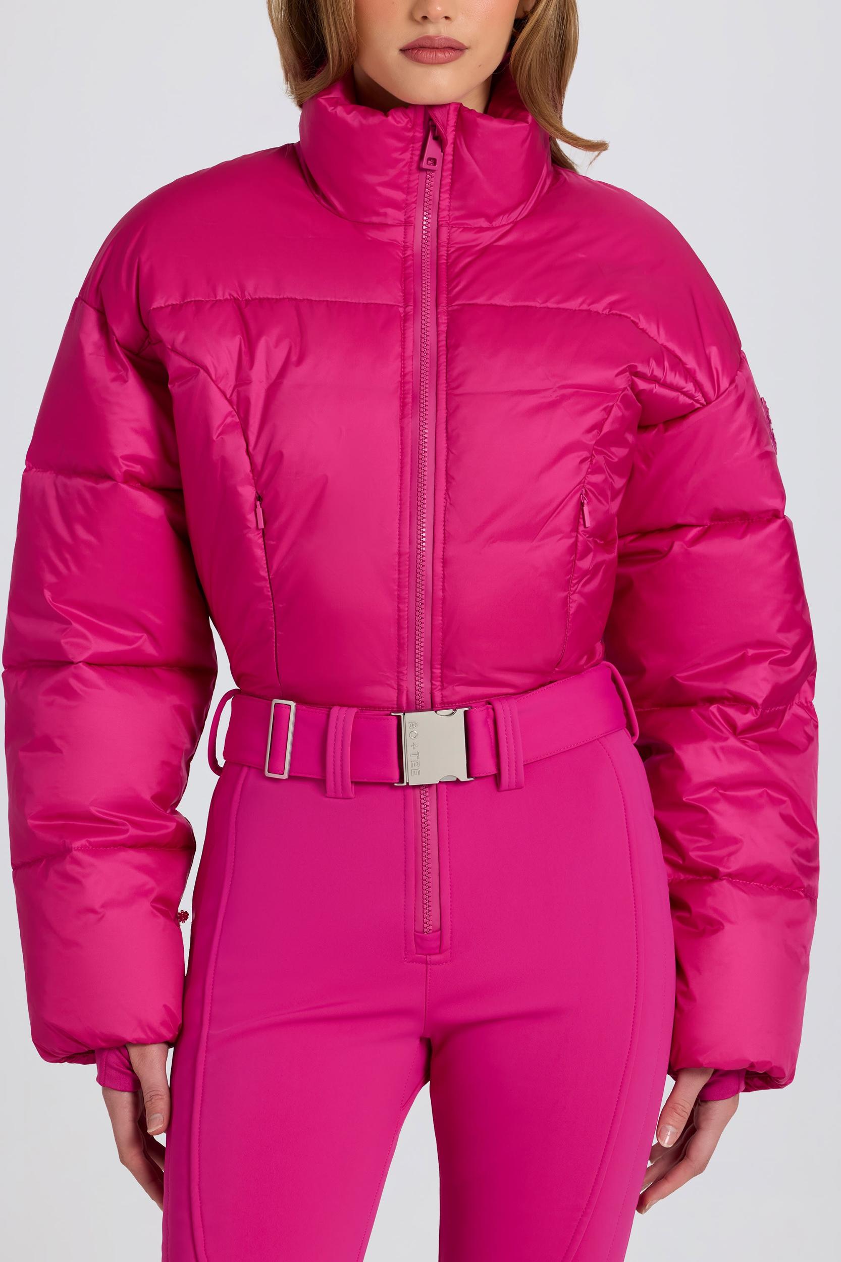 Waterproof Padded Belted Ski Suit in Magenta Pink Product Image