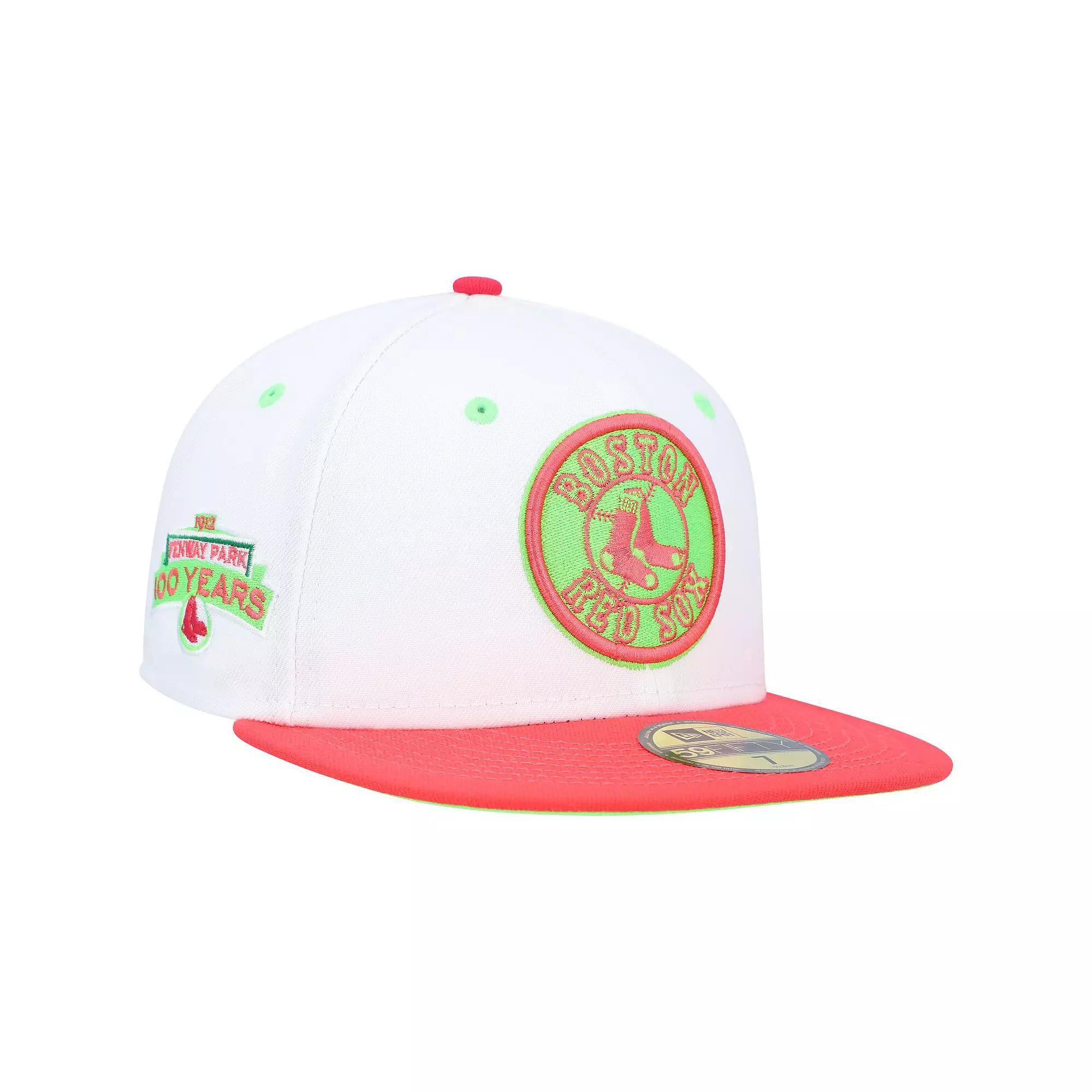 Men's New Era White/Coral Boston Red Sox Fenway Park 100th Anniversary Strawberry Lolli 59FIFTY Fitted Hat,  Product Image
