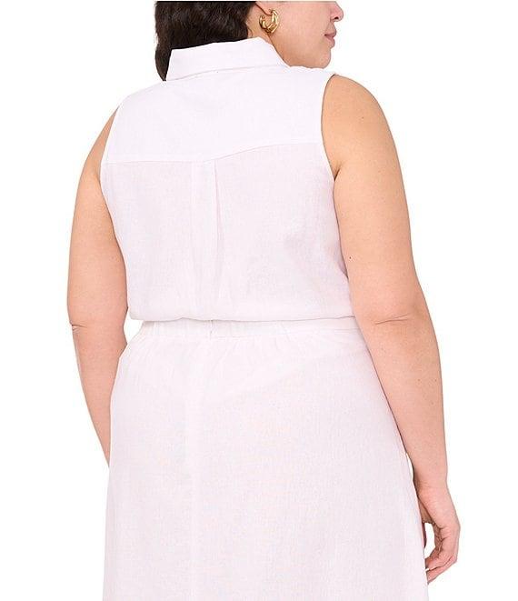 Vince Camuto Plus Size Point Collar Sleeveless Button Down Blouse Product Image
