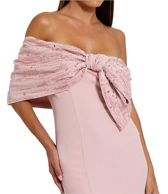 Mac Duggal Beaded Off The Shoulder Crepe Mermaid Gown Product Image