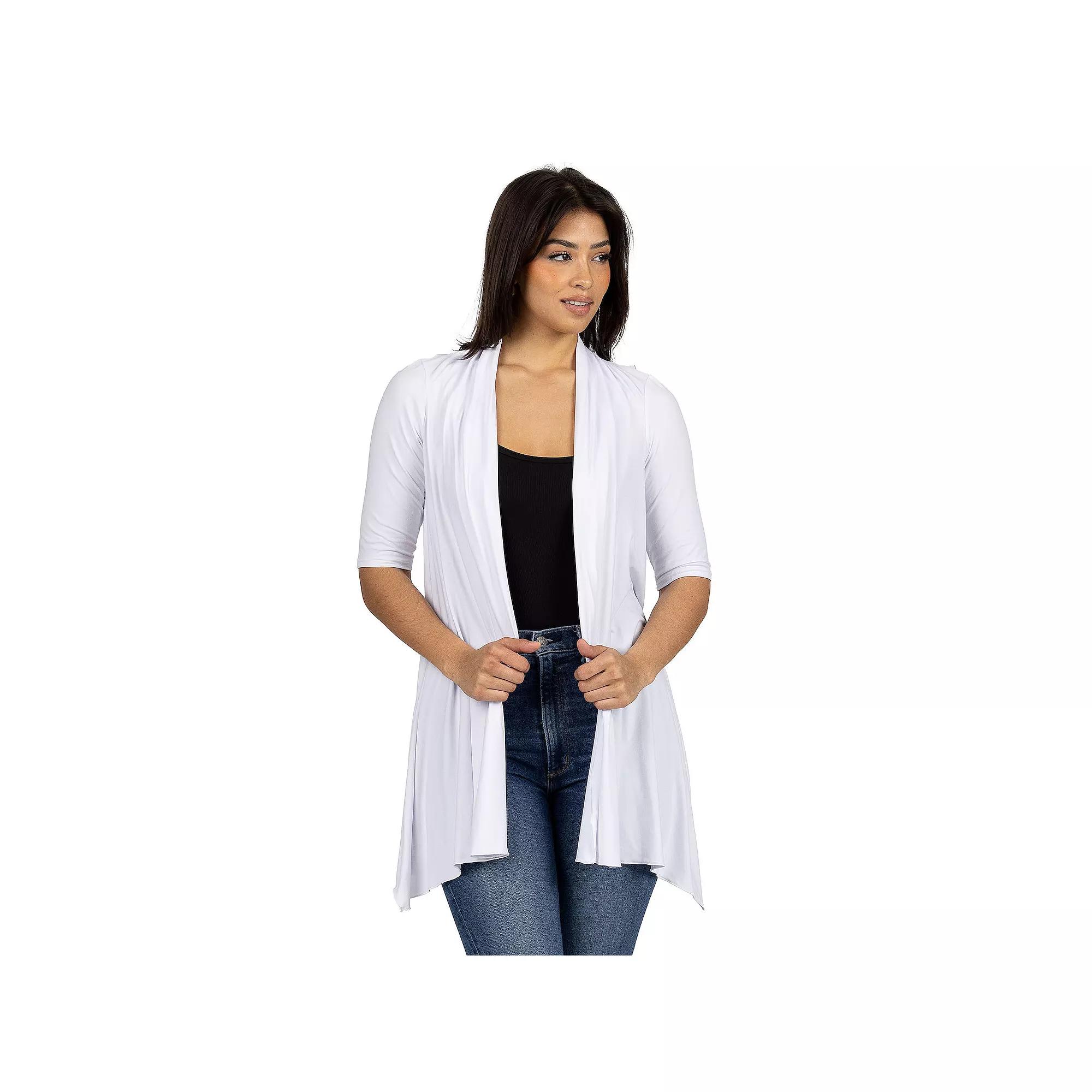 Women's 24Seven Comfort Apparel Loose Fit Open Front Cardigan with Half Sleeve,  Product Image