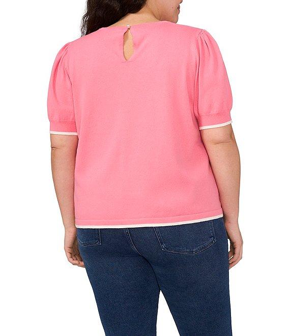 CeCe Plus Size Knit Crew Neck Short Sleeve Contrast Piping Sweater Product Image