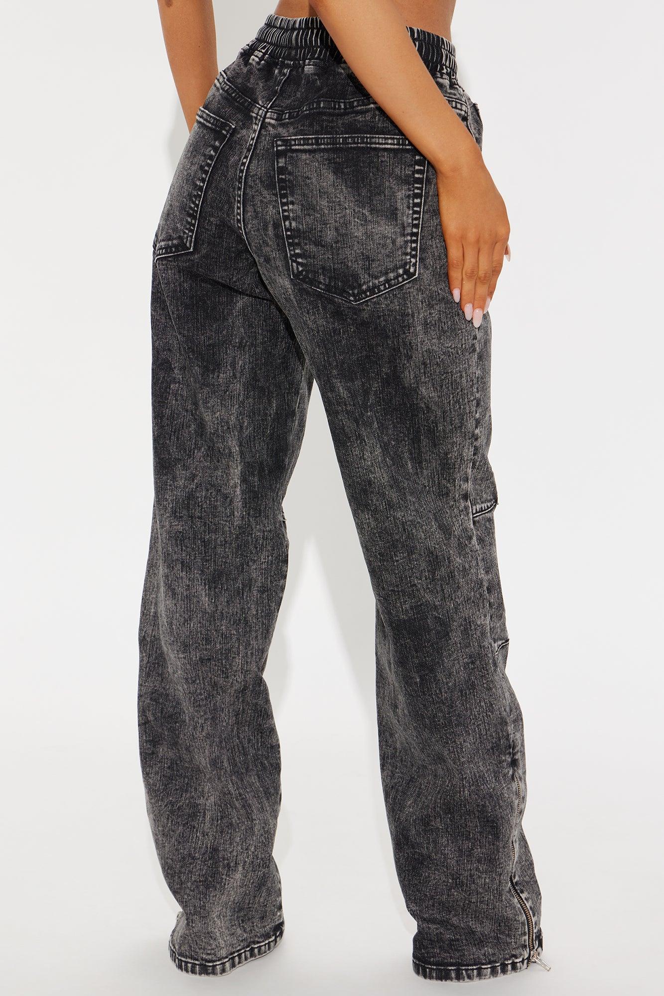 Stepping Out Zipper Straight Leg Jeans - Acid Wash Black Product Image