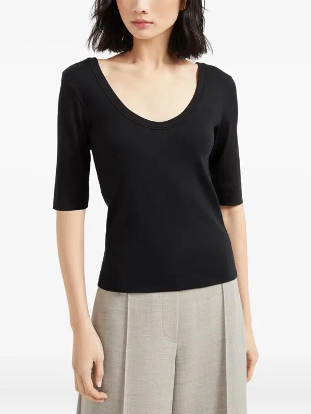 BRUNELLO CUCINELLI Ribbed Scoop Neck Short Sleeve Top In Black Product Image