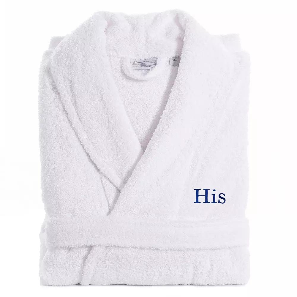 Men's Linum Home Textiles Turkish Cotton Embroidered ''His'' Terry Bathrobe, Size: Large/XS, Blue Product Image