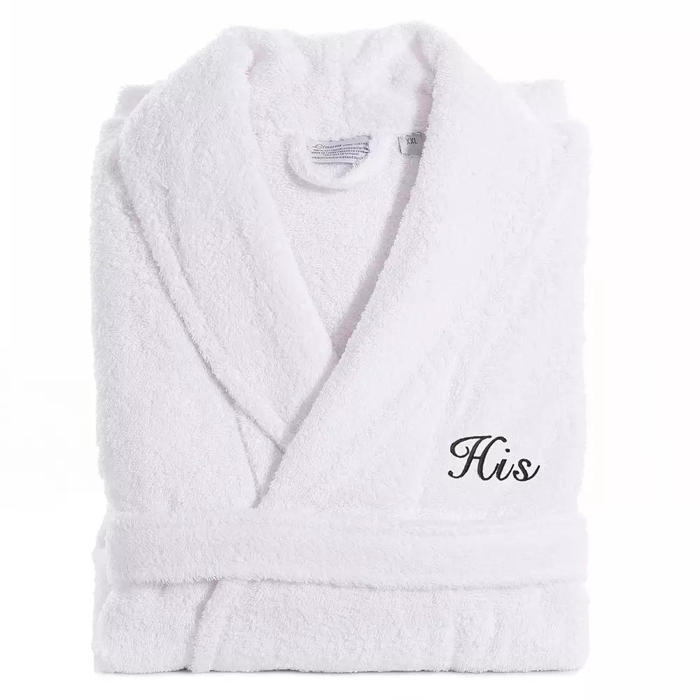 Men's Linum Home Textiles Turkish Cotton Embroidered Cursive ''His'' Terry Bathrobe,  Product Image