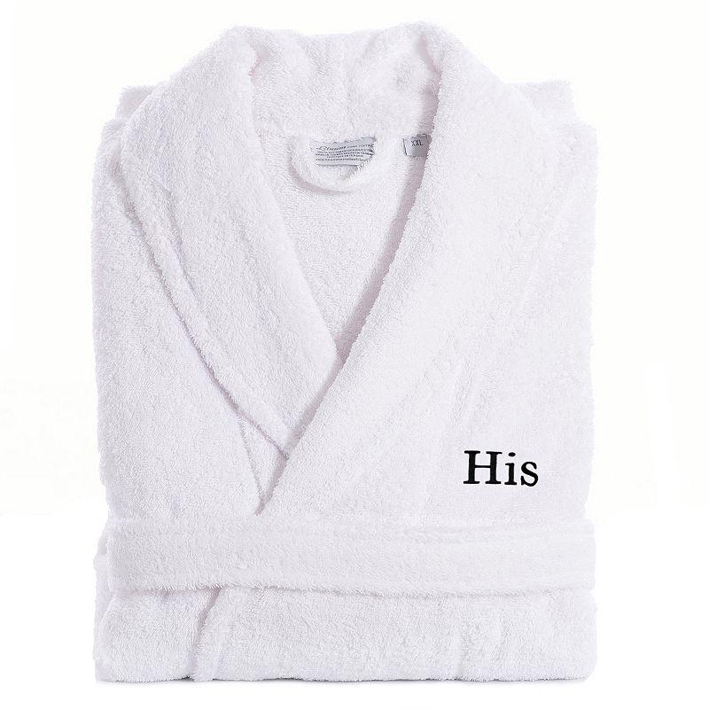 Men's Linum Home Textiles Turkish Cotton Embroidered ''His'' Terry Bathrobe, Size: Large/XS, Black Product Image