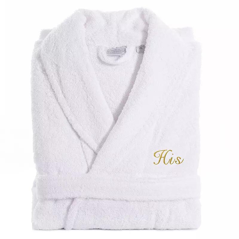 Mens Linum Home Textiles Turkish Cotton Embroidered Cursive His Terry Bathrobe Product Image