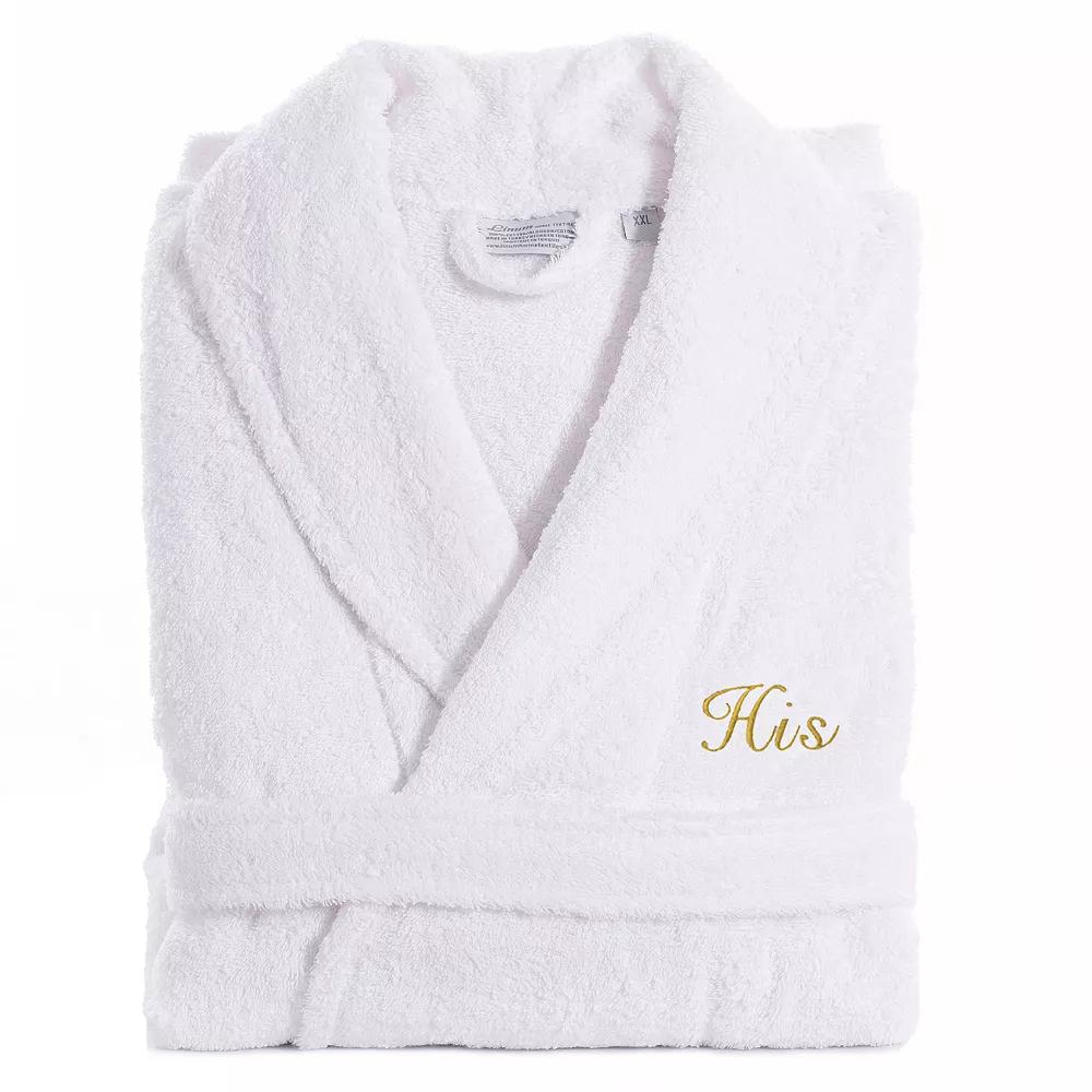 Men's Linum Home Textiles Turkish Cotton Embroidered Cursive ''His'' Terry Bathrobe,  Product Image