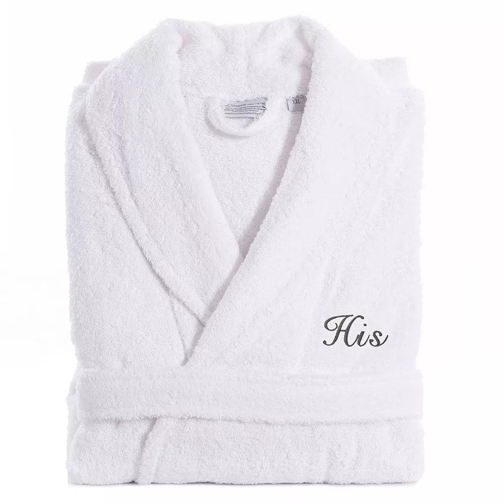 Men's Linum Home Textiles Turkish Cotton Embroidered Cursive ''His'' Terry Bathrobe,  Product Image