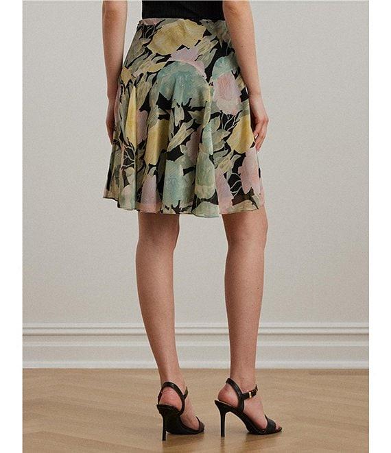 Lauren Ralph Lauren Lightweight Crinkle Georgette Embroidered Floral A-Line Skirt Product Image