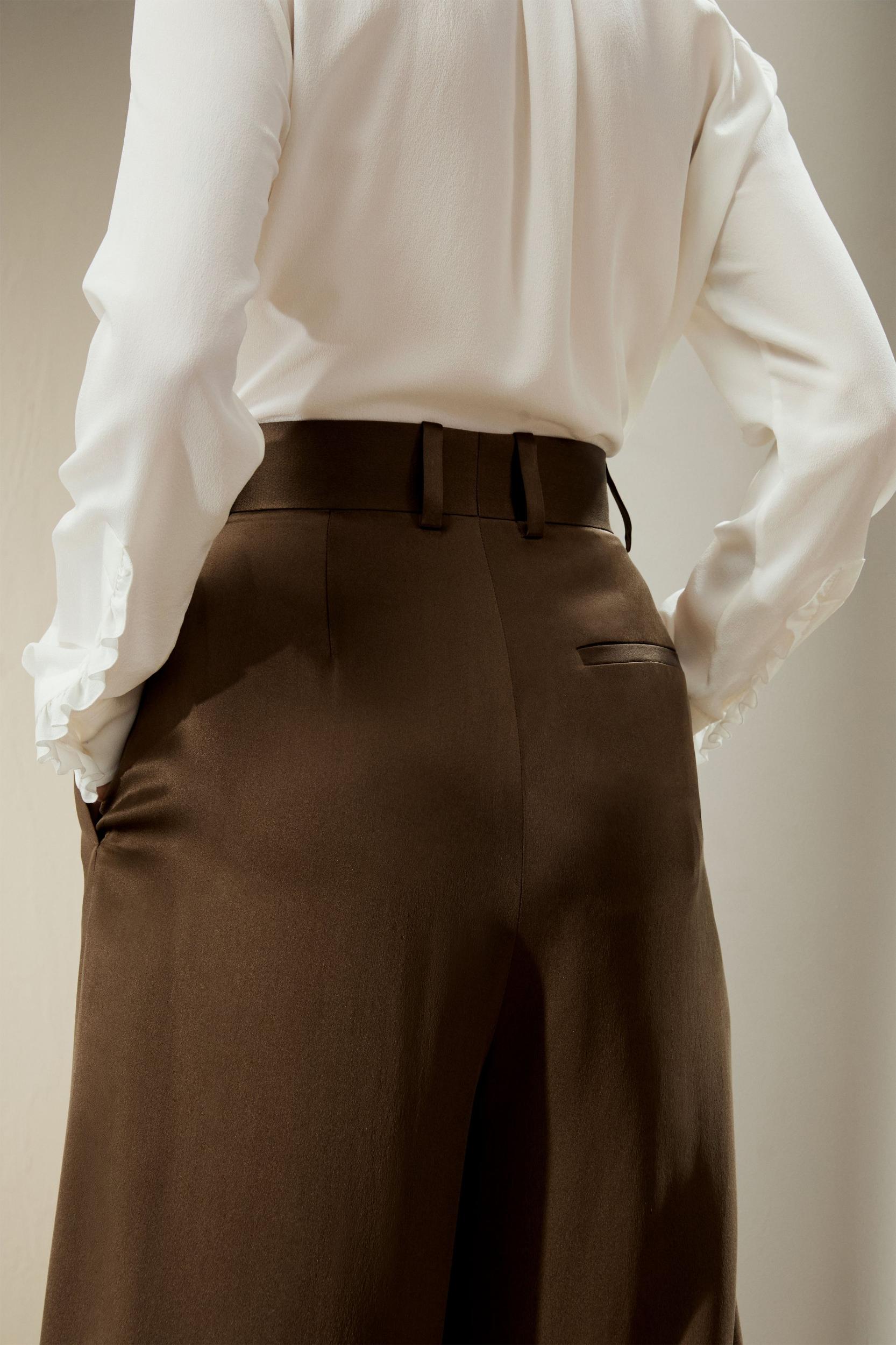 High-Waisted Wide Leg Dense Silk Pants Product Image