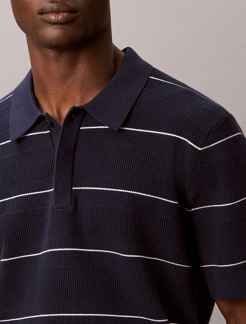 Cotton Stripe Sweater Polo Shirt Product Image
