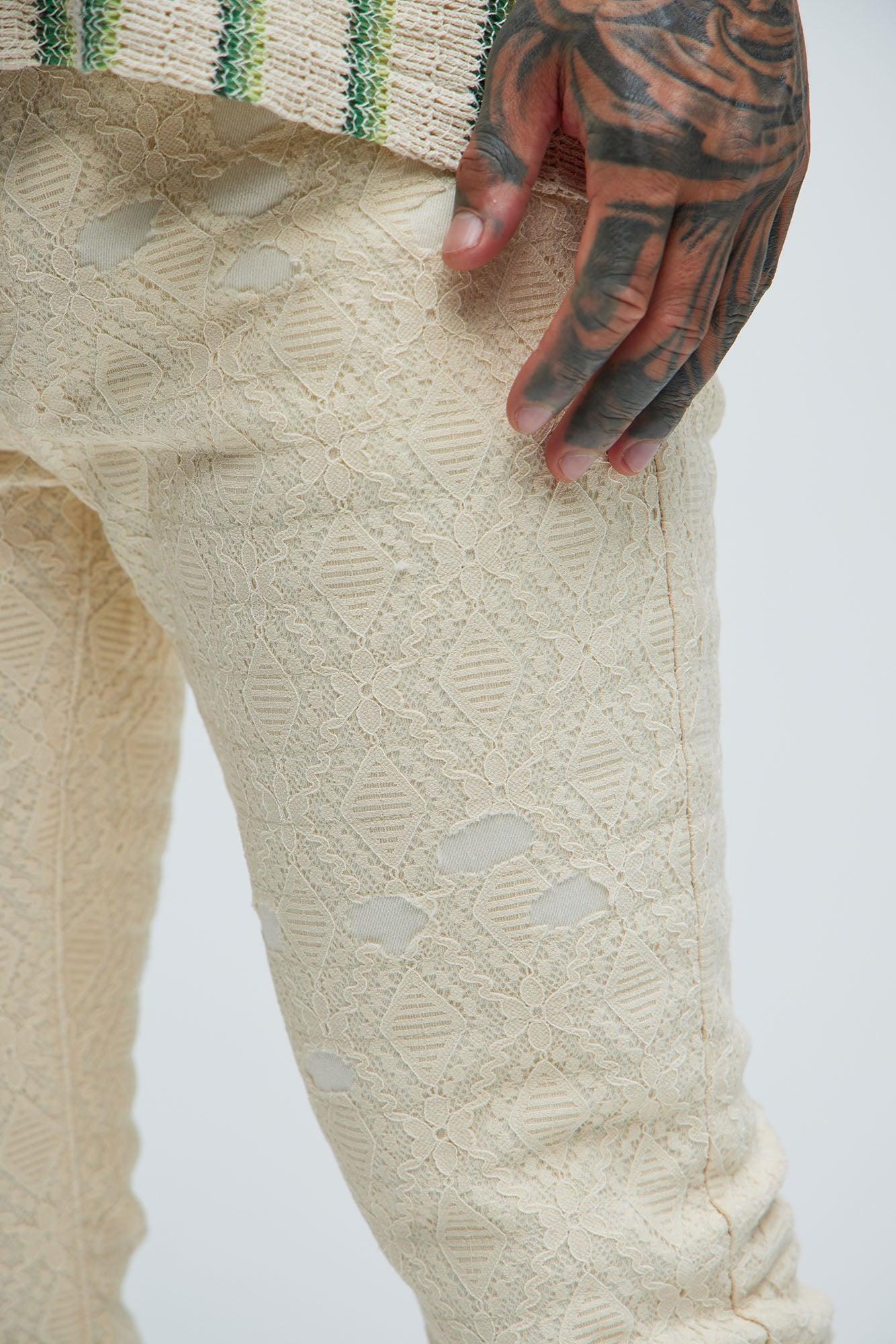 No Trace Just Lace Stacked Skinny Flare Pants - Off White Product Image